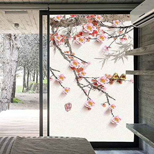 DIY Frosted Privacy Film for Glass Windows,Privacy Window Film Self Adhesive,Anti-Uv,Opaque Window Film,Office Living Room Or Bedroom Window Films Blumen 60x90cm(WxH)