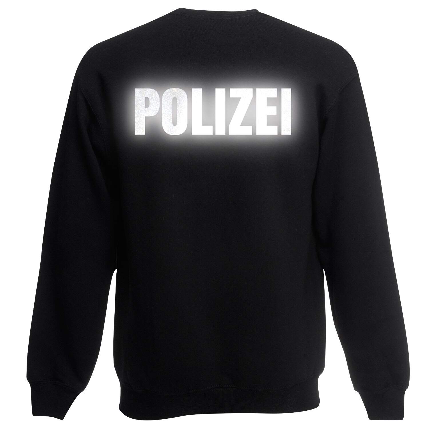 Shirt-Panda Herren Polizei Sweatshirt · Druck Brust & Rücken · Polizisten Pullover · Pulli für Polizeileute · Reflex · 80% Baumwolle · Police Sweater · Schwarz (Druck Reflex) XXL