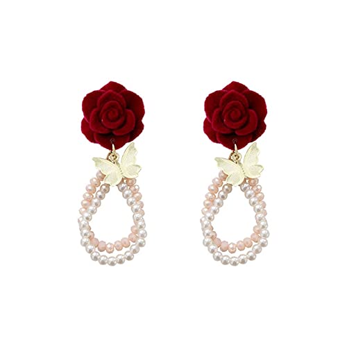 Ohrringe Romantisches Neujahrsgeschenk Rote Perle Rose Ohrringe Damen Modeschmuck Accessoires Ohrringe Schmuck