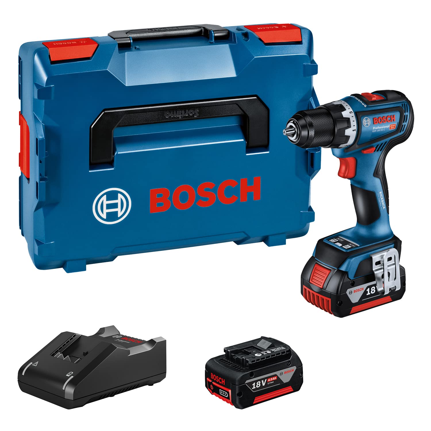 Bosch Professional 18V System Akku-Bohrschrauber GSR 18V-90 C (inkl. 2 x Akkus 5, 0 Ah, Ladegerät GAL 18V-40, in L-BOXX), 06019K6006, Blue