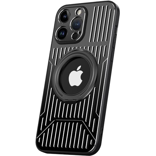 LOXO CASE Hülle für iPhone 15/15 Pro/15 Plus/15 Pro Max, [Luftfahrt-Aluminiumlegierung] Wärmeableitung [kompatibel mit MagSafe] mit 360° Drehbarem Unsichtbarem Ständer,Black,15 Pro Max
