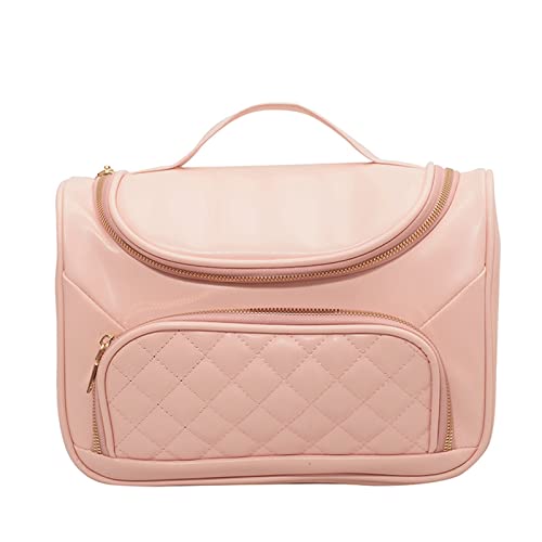 Handkosmetiktasche Damen-Großraumtasche High-End-Rhombus-Frauen-Trip-Wasch-Aufbewahrungs-Make-up-Tasche (Color : Pink, Size : L)