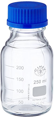 neoLab E-1430 Laborflaschen, GL 45, 250 mL, Iso-Gewinde, Kappe + Ausgießring (10-er Pack)