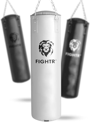 FIGHTR® Boxsack gefüllt/ungefüllt - extrem robust & langlebig | Boxsack Set inkl. 4-Punkt-Stahlkette für Boxen, Kickboxen, MMA, Muay Thai und weitere Kampfsportarten