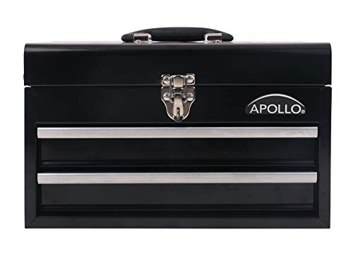 Apollo Tools DT5010 Werkzeugkoffer aus Stahl mit tiefem oberen Fach und 2 Schubladen aus robustem Stahl mit Kugellageröffnung und pulverbeschichteter Oberfläche, Schwarz