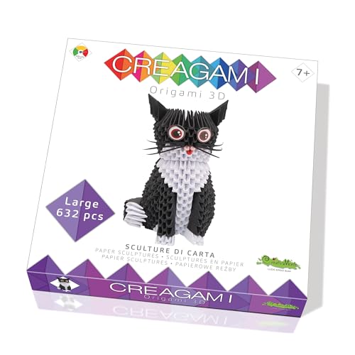 CreativaMente Creagami 3178733 Origami 3D, Papierskulptur Katze, Bastelset für Erwachsene und Kinder ab 7 Jahren, 632 Teile