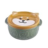 Koanhinn Japanische Keramik Katze Hund Nudelschalen mit Deckel Niedliche Tiersuppe Salat Obstschale KüChengeschirr A