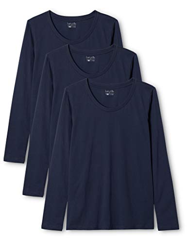 berydale Damen Langarm-Shirt mit Rundhalsausschnitt aus 100% Baumwolle, Dunkelblau (3er Pack), XS