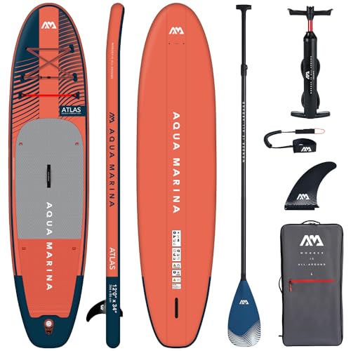 Campsup SUP Aqua Marina Atlas 12'0" Carbon Aufblasbares Stand Up Paddle Board | 366 x 86 x 15 cm | Surfboard für Einsteiger & Fortgeschrittene mit zubehör | Tragkraft bis 180Kg