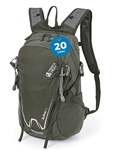 Terra Peak Wanderrucksack 20L Damen Herren Active 20 olivegrün klein - backpack wasserdicht - Rucksack zum Wandern, Camping und Outdoor - handgepäck mit laptop-fach - unisex daypack