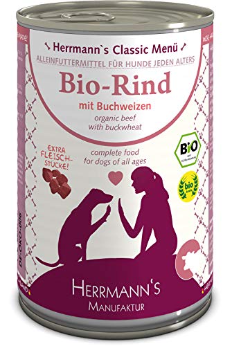 Herrmanns Bio Hundefutter Rind Menu 1 mit Buchweizen, Apfel, Birne 400 g, 12er Pack (12 x 400 g)