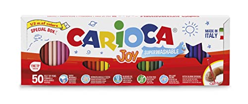 CARIOCA Joy Marker Halbmeter, bunte Marker für Kinder mit feiner Spitze, spezielles Format von halben Meter, ideal zum Zeichnen und Malen, super waschbar, verschiedene Farben, 50 Stück