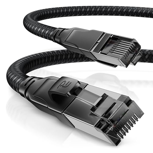 CSL - 30m CAT 7 Netzwerkkabel Black Series Gigabit Ethernet LAN Kabel - Baumwollmantel - 10000 Mbits - Patchkabel - Cat.7 Rohkabel S FTP PIMF Schirmung mit RJ 45 Stecker - Switch Router Modem Gaming