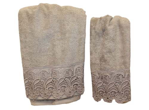 LKM Comfort - Handtuch-Set für Gesicht und Gäste - Die Süße der Baumwolle und die Raffinesse des romantischen Designs mit Makramee fertig