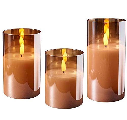 Klocke Dekorationsbedarf Wunderschöne LED Kerzen im Glas - 3er Set - Timer - Hochwertig & Realistisch - Kerzenset (Amber)