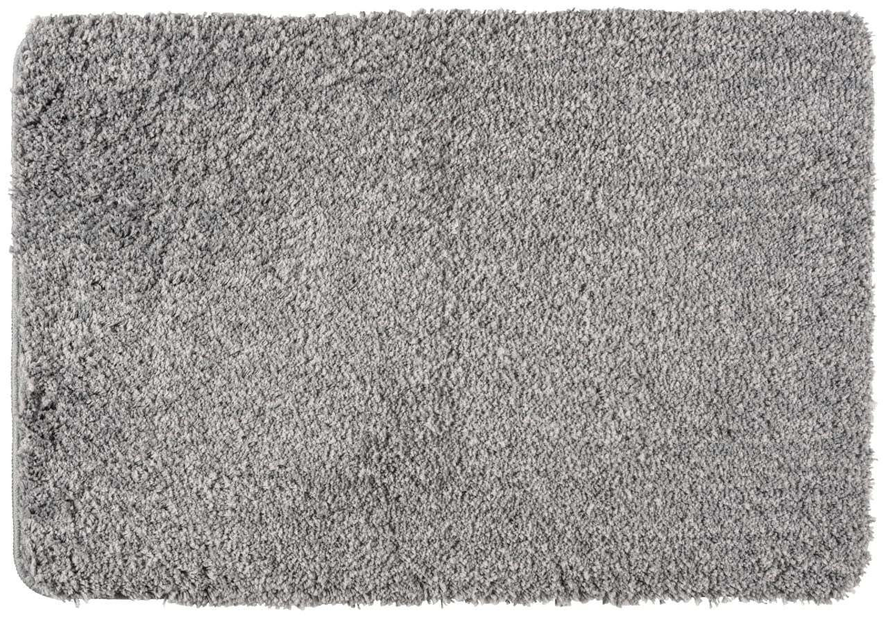 WENKO Badteppich Mélange Light Grey, 60 x 90 cm - Badematte, sicher, flauschig, fusselfrei, Polyester, 60 x 90 cm, Hellgrau