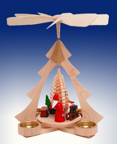 Rudolphs Schatzkiste Weihnachtspyramide Bescherung – Pyramide für Teelichter – Tischpyramide – Erzgebirge – Höhe 28 cm - NEU