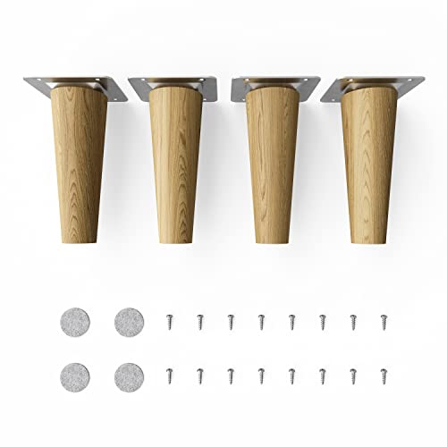 Sossai® Holz-Tischbeine - Clif Round | Öl-Finish | Höhe: 12 cm | HMF1 | rund, konisch (gerade Ausführung) | Material: Massivholz (Eiche) | für Tische, Beistelltische, Schminktische