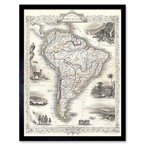Wee Blue Coo Tallis Map South America 1850 Vintage Art Print Framed Poster Wall Decor Kunstdruck Poster Wand-Dekor-12X16 Zoll