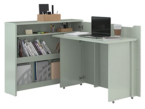Mirjan24 Schreibtisch Ausziehbarer Work Concept, Eckschreibtisch, Arbeitstisch Computertisch, Eckschreibtisch, Winkelschreibtisch, Moderner Schranktisch (Salbei, Seite: Rechts)