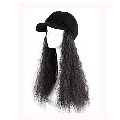 Hat with Hair Long Straight Fake Hair Hat Wig Synthetic Hair Extensions Hat with Hair Natural Hairpiece for Women (Color : Light Brown) (Brown)