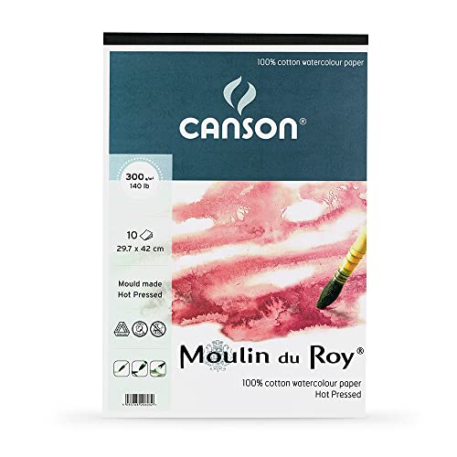 Canson - Moulin du Roy - 20603 - Aquarellpapier Pad - A3 - 10 Blatt - 300 gsm - HP - Baumwolle - Weiß