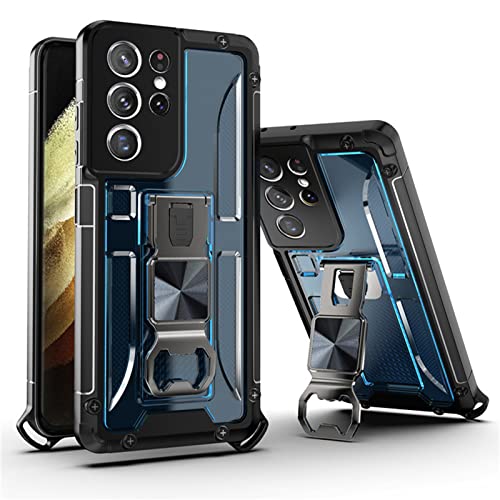 LTLJX Robuste Schutzhülle für Samsung Galaxy S22/S22 Plus/S22 Ultra 5G, Hybrid-PC-Hülle in Militärqualität, mit Metall-Flaschenöffner, Ständer, stoßfeste Schutzhülle, Blau 1, S22, 15,5 cm (6,1 Zoll)
