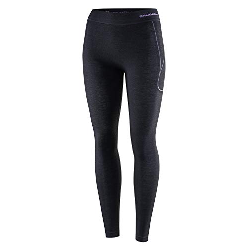 BRUBECK Funktionshose Frauen lang schwarz | Radfahren Funktionswäsche Winter | Skiunterwäsche Damen | Langlauf | Radsport Funktionsunterhose I 41% Merinowolle I Gr. XL; Black I LE11700