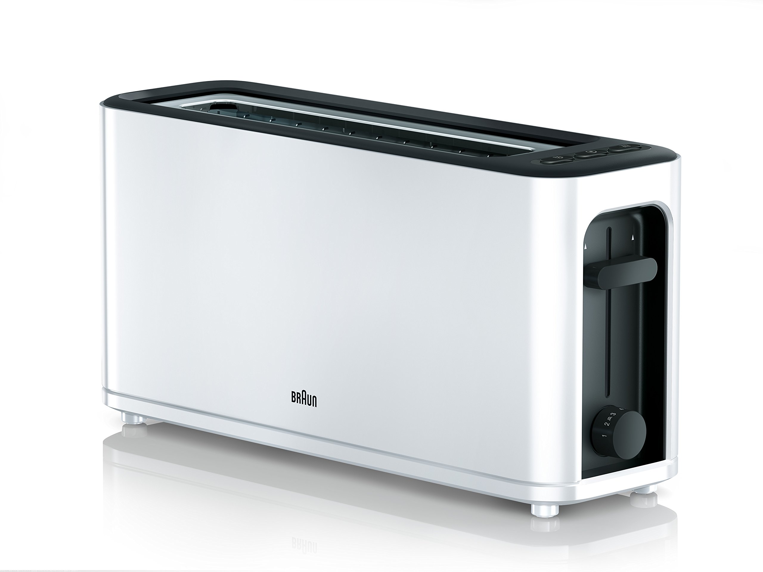Braun Household HT 3110 WH Toaster | Langschlitz | Extrabreite Toastkammer | Herausnehmbare Krümelschublade | Aufwärm- und Auftaufunktion | 7 Röstgrade | Separater Brötchenaufsatz | Weiß