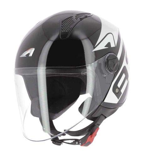 Astone Helmets - MINIJET Graphic LINK - Casque jet - Casque jet urbain - Casque moto et scooter compact - Coque en polycarbonate - black white XS