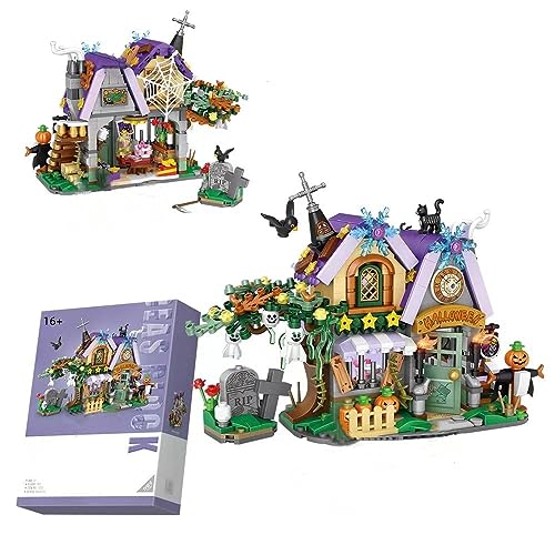 Modular Haus Baukasten,783 Teile Halloween House Modellbausatz, Halloween Street View Serie Haus Bausteine Bausatz, DIY Architektur Bausteine für Kinder Erwachsene, Nicht kompatibel mit Lego (1233)