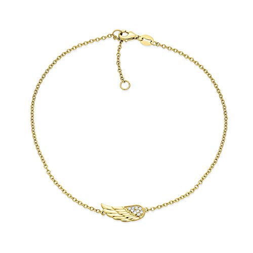 Protection Guardian Angel Wing Feather Anklet Charm CZ Anklet Link Bracelet For Women 14K Gold Plated Sterling Silver