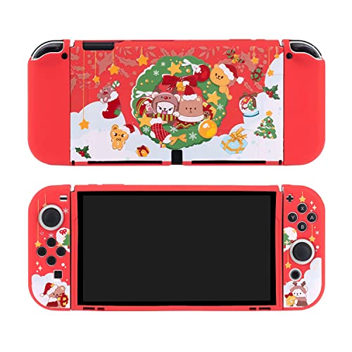 ENFILY Cute Christmas Santa Claus Case Compatible with Nintendo Switch OLED, Dockable Case Cover, Ergonomic Soft TPU Grip Case for Joycon, Sparkle Skin Set