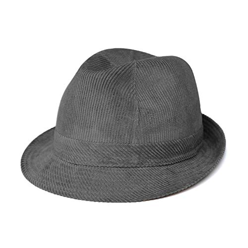 fiebig Westminster Cordhut | Trilby für Damen & Herren aus Baumwolle | Viele Farben und Größen | Fedora mit Kordgarnitur, Innenband & Mesh-Futter (55-S, Grau)