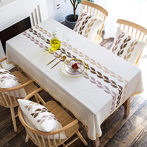 XQSSB Tischdecke Tischtuch Tischläufer Tischwäsche Cotton Linen Durable Pflegeleicht Waschbar White Coffee 140 × 140cm