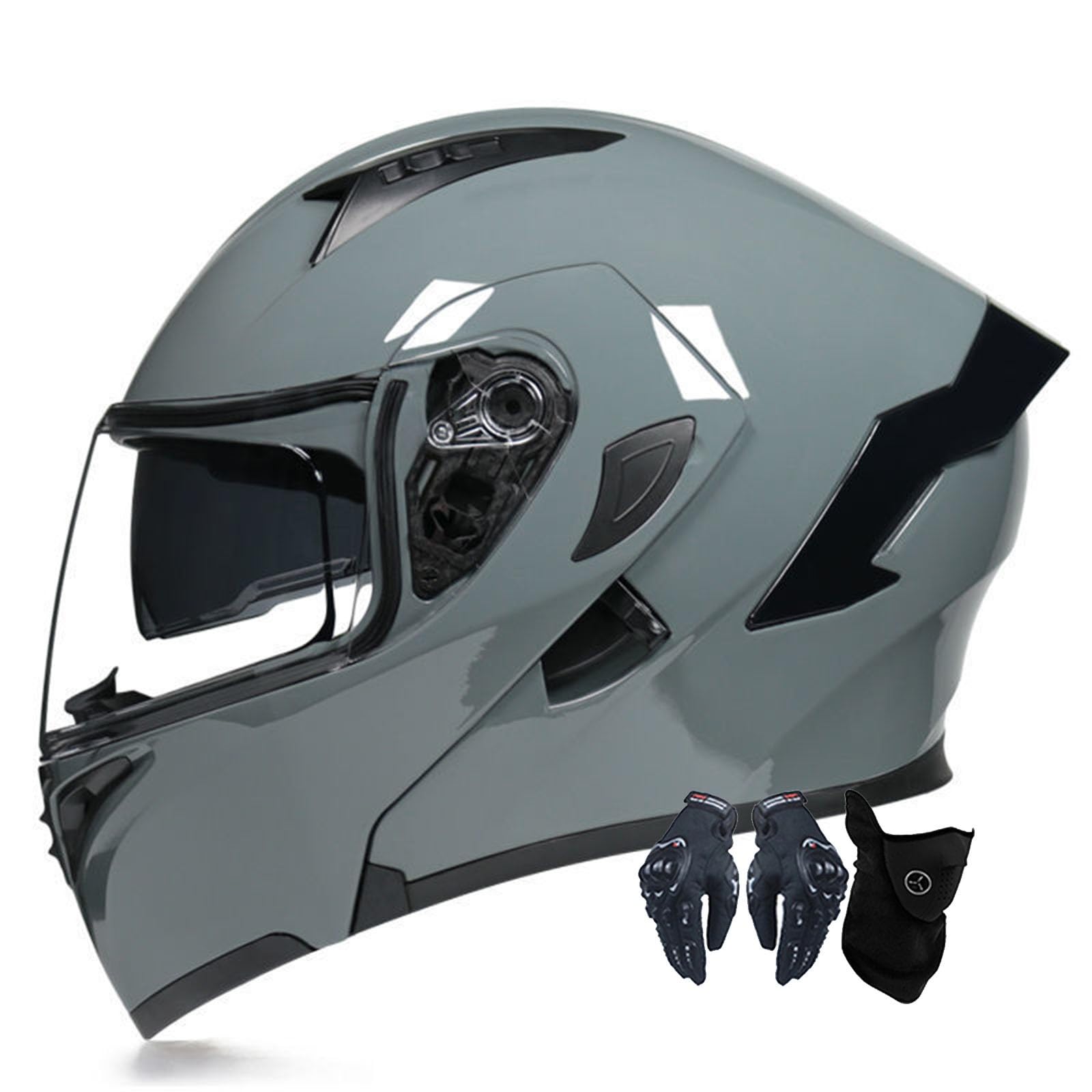 Motorradhelm Motorrad Klapphelm Für Männer Und Frauen Mit Doppelscheib Vollgesichts Motorrad Rennhelm DOT/ECE-Zugelassener Moped Street Racing Motocross Helm 3,L:59-60CM