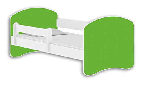 Jugendbett Kinderbett mit einer Schublade mit Rausfallschutz und Matratze Weiß ACMA II 140 160 180 (160x80 cm, Weiß - Grün)