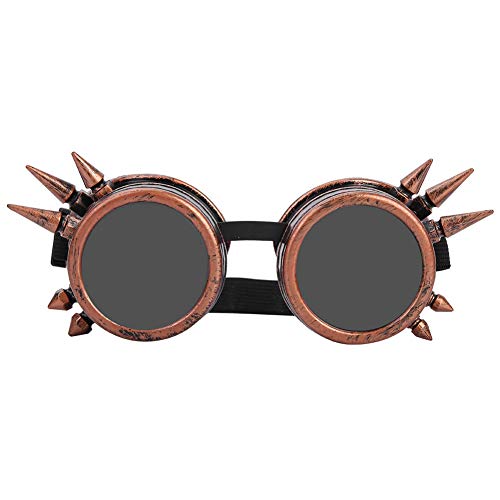 Deror Vintage Brille, Fliegerbrille, Spiked Steampunk Brille, Cosplay Brille, Doppelschicht Winddicht, Cyberpunk Schweißerbrille (Rotes Kupfer)