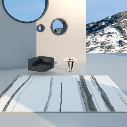 18meng Art Teppich Schwarz weiß Moderne minimalistische Nähte Mode Flauschiger Teppich - Wohnzimmer und Schlafzimmer Teppich Kurzflor Extra Weich Waschbare teppiche 90x120cm