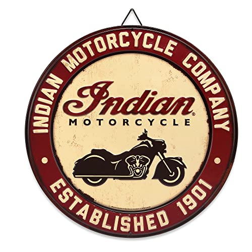 Open Road Brands Indian Motorcycle Company rundes Metallschild – Vintage indisches Motorrad Firmenschild für Garage, Geschäft oder Männerhöhle