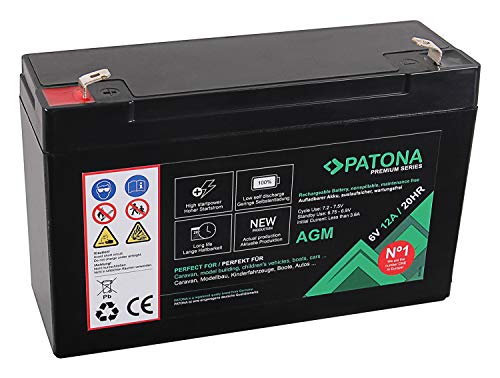 PATONA Premium AGM 6V 12Ah Blei Batterie VRLA Wartungsfrei 1800 Zyklen