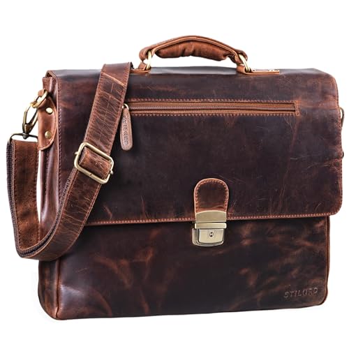 STILORD 'Carter' Vintage Businesstasche Leder Groß Lehrertasche Aktentasche Schultasche Bürotasche Herren Damen Aufsteckbar, Farbe:Zamora - braun