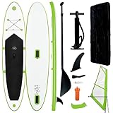 vidaXL Stand Up Paddleboard Set Aufblasbar mit Segel Tragetasche SUP Board Surfbrett Surfboard Paddling ISUP Grün Weiß 330x72x10cm