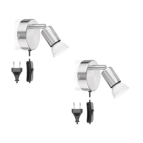 ledscom.de Leseleuchte LUNARA Schalter Stecker + GU10 LED Lampe warmweiß 3-Stufen Dimmen: max. je 500lm, 2 Stk.