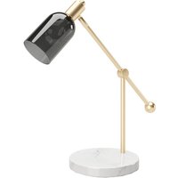 PLAYBOY Tischlampe mit Mamorfuss, goldenem Ständer un grauem Lampenschirm aus Glas im Retro-Design, geeignet als Tisch- oder Dekolampe, Nachttischlampe, Schreibtischlampe, Marmor, Gold, Grau