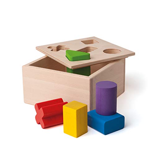 Erzi 42510 Sortierbox aus Holz, Lernmaterial, Benennen von Formen und Farben, Feinmotorik