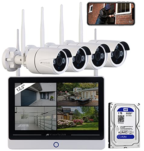 VisorTech Kamera-System: Funk-Überwachungssystem mit Display-HDD-Rekorder (1 TB), 4 IP-Kameras (Überwachungskamera Recorder)