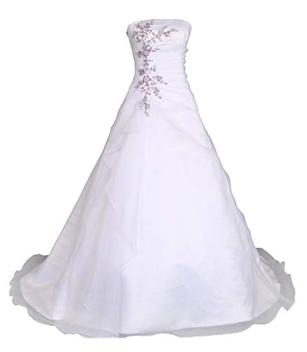 Romantic-Fashion Brautkleid Hochzeitskleid Weiß/Lila Modell W030 A-Linie Satin Stickerei Zweifarbig DE Größe 50