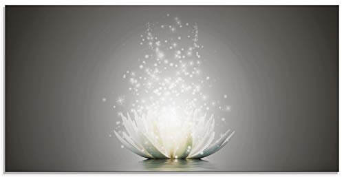 Artland Qualitätsbilder I Glasbilder Deko Glas Bilder 100 x 50 cm Botanik Blumen Seerose Digitale Kunst Blau H7NW Magie der Lotus-Blume grau