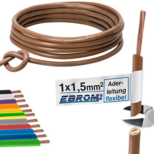 Aderleitung - Einzelader flexibel - PVC Leitung - H07V-K 1,5 mm² - Farbe: braun 10m/15m/20m/25m/30m/35m/40m/45m/50m/55m/60m bis 100 m frei wählbar